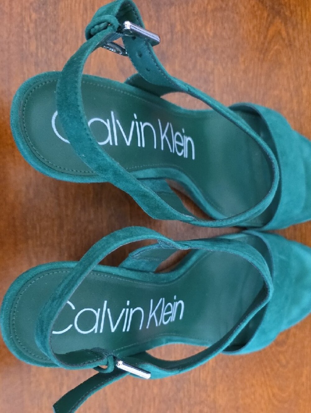 Calvin Klein Teal Green Suede Two-Strap Women's Sandals - Picture 4 of 7
